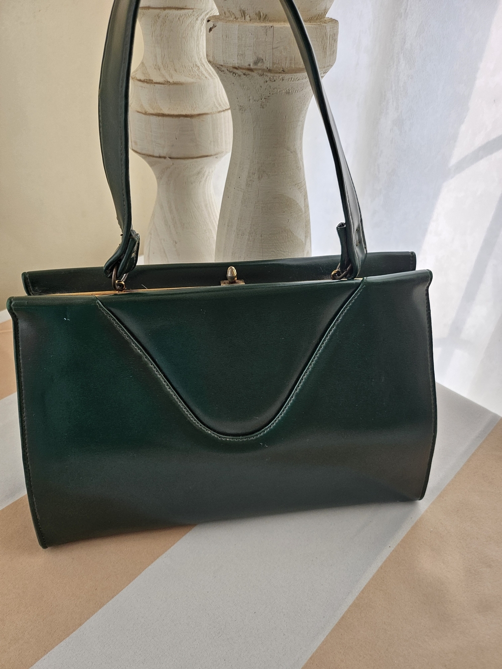 Dark Kelly Green Structured Top Handle Satchel Handbag Quilted Leather - Picture 14 of 15